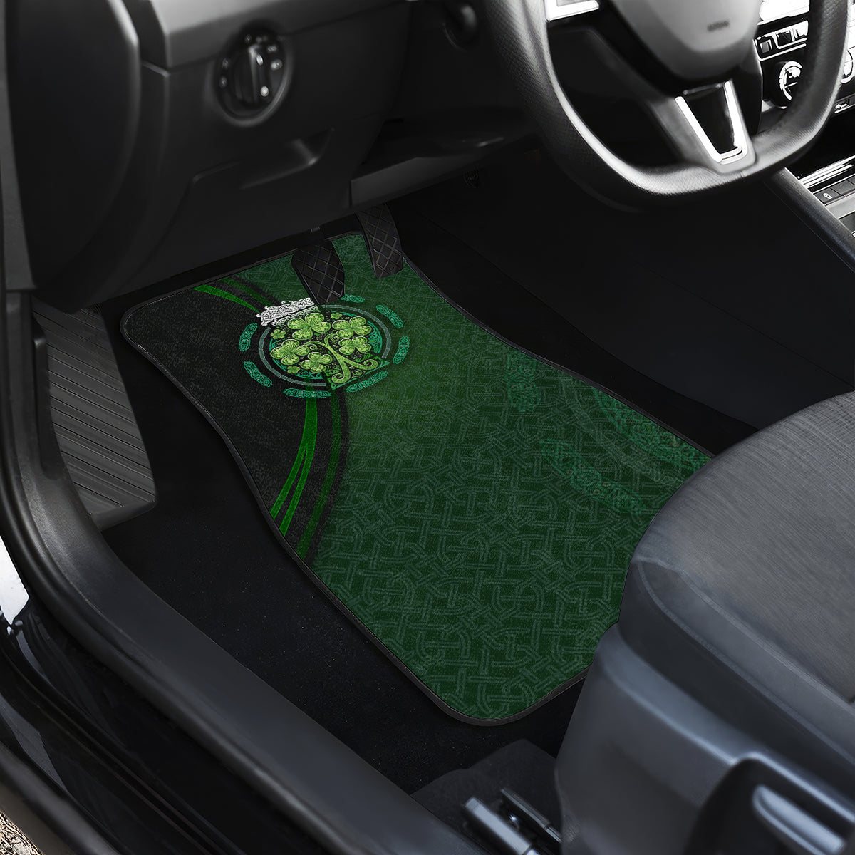 Beer Cup Pattern And Celtic Circle Green Car Mats - Wonder Print Shop