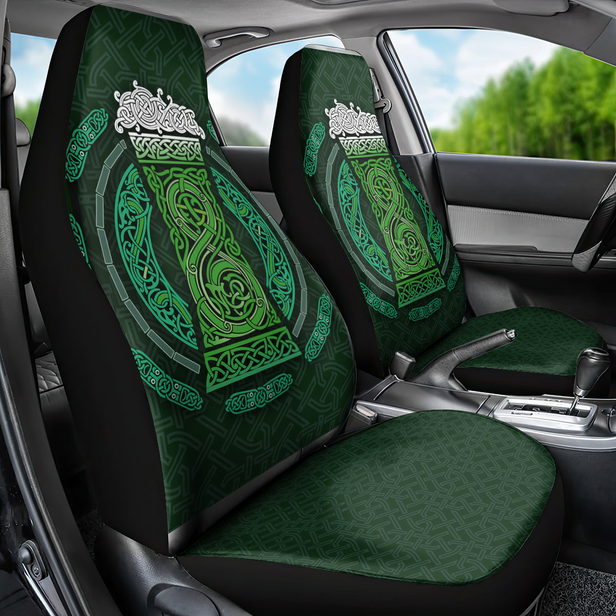 Beer Cup Pattern And Celtic Circle Green Car Seat Cover - Wonder Print Shop