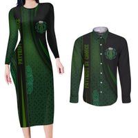 Beer Cup Pattern And Celtic Circle Green Couples Matching Long Sleeve Bodycon Dress and Long Sleeve Button Shirt - Wonder Print Shop