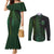 Beer Cup Pattern And Celtic Circle Green Couples Matching Mermaid Dress and Long Sleeve Button Shirt