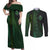 Beer Cup Pattern And Celtic Circle Green Couples Matching Off Shoulder Maxi Dress and Long Sleeve Button Shirt - Wonder Print Shop