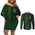 Beer Cup Pattern And Celtic Circle Green Couples Matching Off Shoulder Short Dress and Long Sleeve Button Shirt - Wonder Print Shop