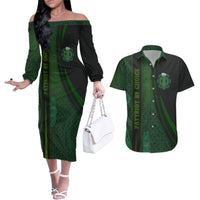 Beer Cup Pattern And Celtic Circle Green Couples Matching Off The Shoulder Long Sleeve Dress and Hawaiian Shirt - Wonder Print Shop