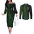 Beer Cup Pattern And Celtic Circle Green Couples Matching Off The Shoulder Long Sleeve Dress and Long Sleeve Button Shirt