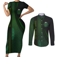 Beer Cup Pattern And Celtic Circle Green Couples Matching Short Sleeve Bodycon Dress and Long Sleeve Button Shirt - Wonder Print Shop