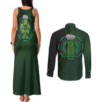 Beer Cup Pattern And Celtic Circle Green Couples Matching Tank Maxi Dress and Long Sleeve Button Shirt - Wonder Print Shop