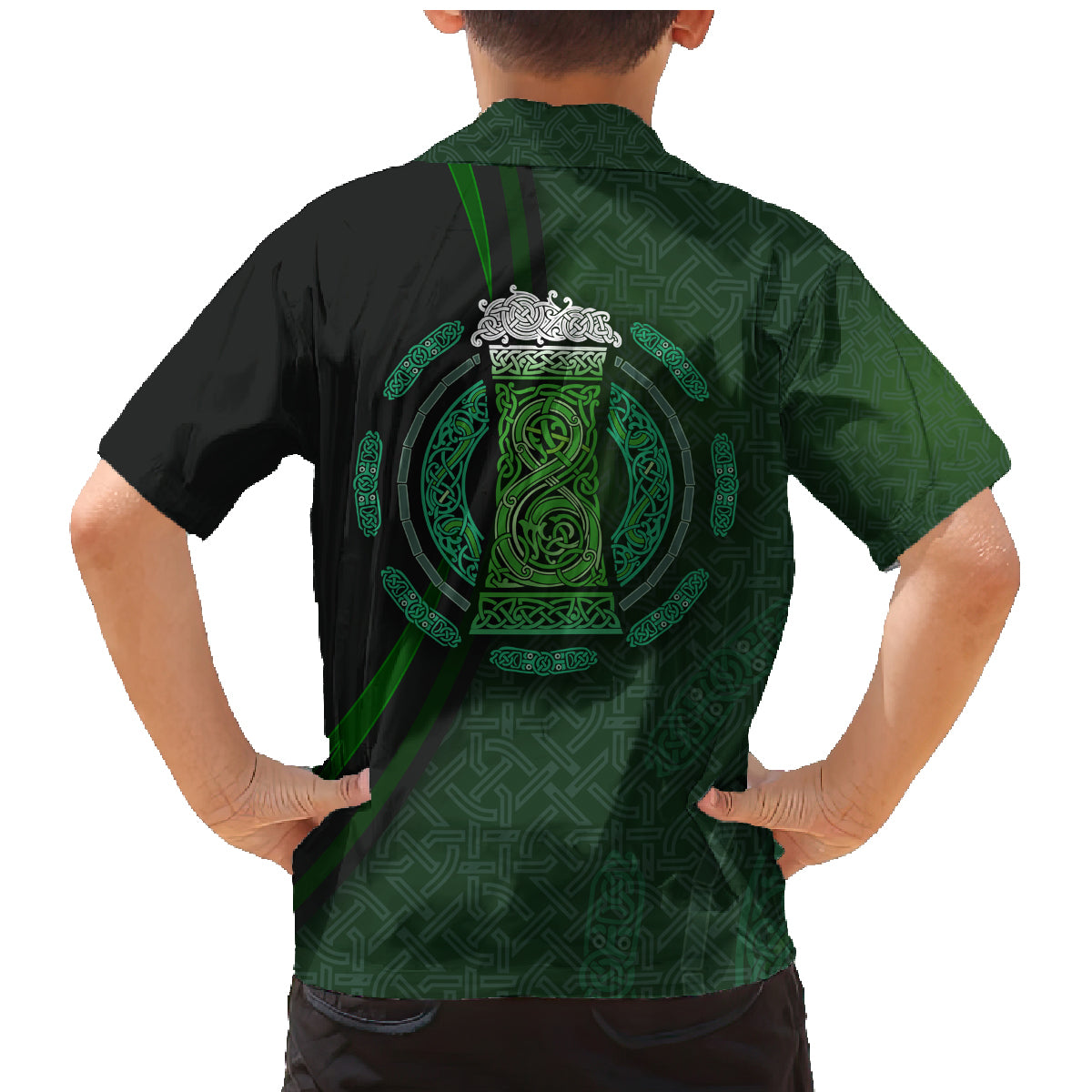 Beer Cup Pattern And Celtic Circle Green Family Matching Mermaid Dress and Hawaiian Shirt - Wonder Print Shop