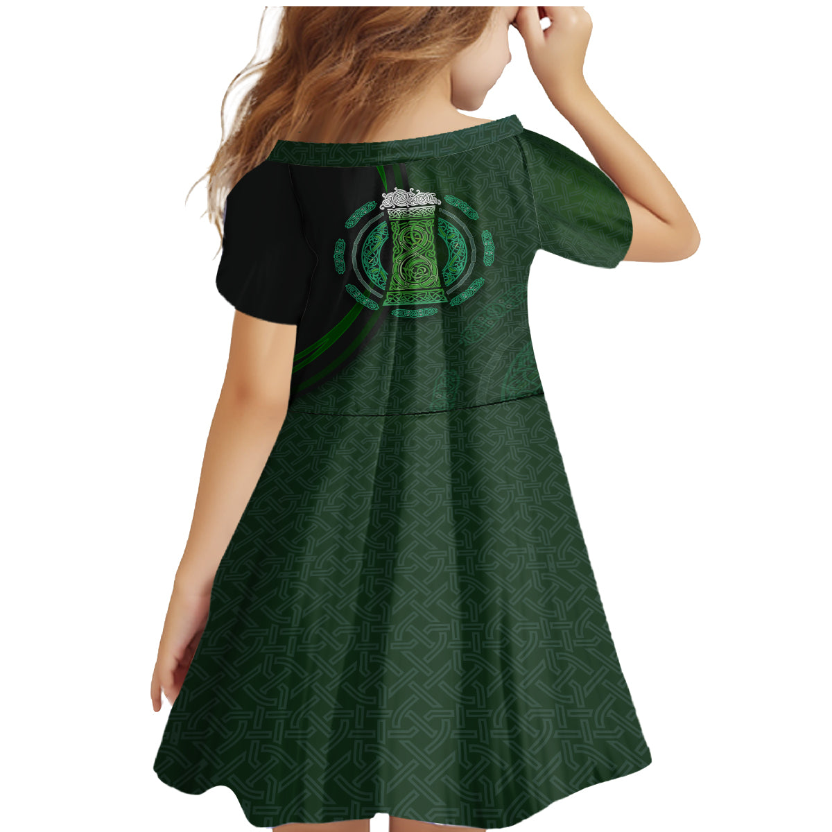 Beer Cup Pattern And Celtic Circle Green Family Matching Mermaid Dress and Hawaiian Shirt - Wonder Print Shop
