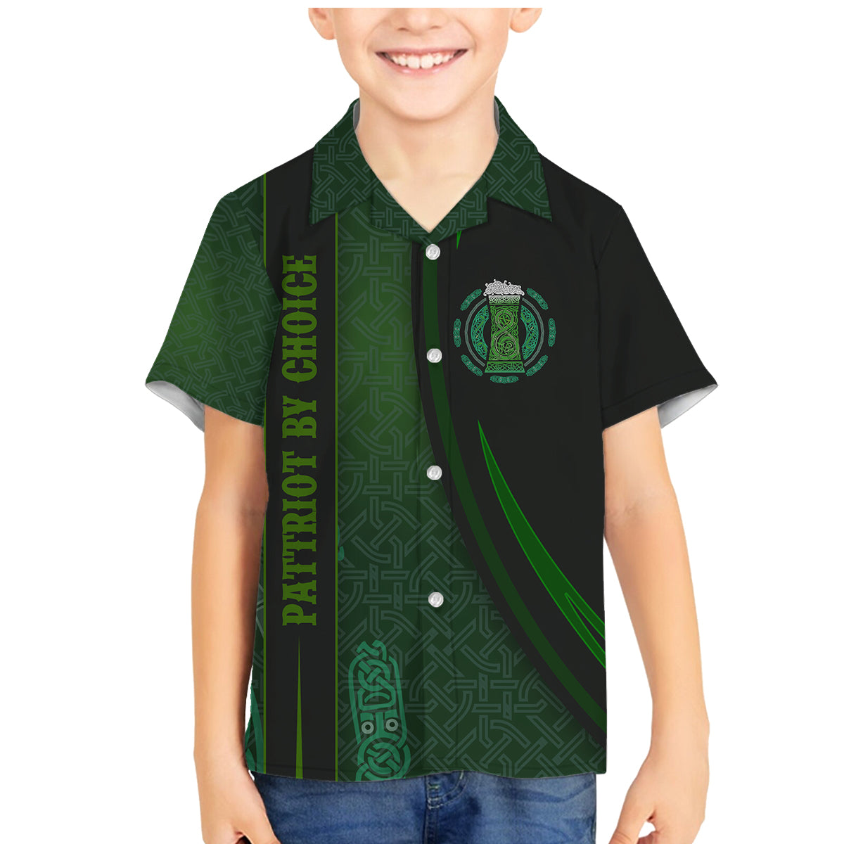 Beer Cup Pattern And Celtic Circle Green Family Matching Mermaid Dress and Hawaiian Shirt - Wonder Print Shop