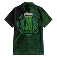 Beer Cup Pattern And Celtic Circle Green Family Matching Off Shoulder Long Sleeve Dress and Hawaiian Shirt - Wonder Print Shop