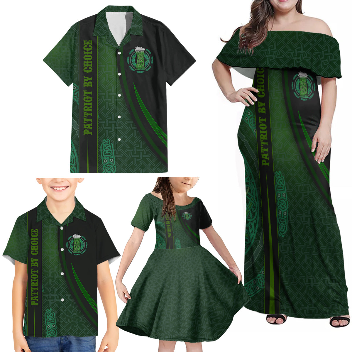 Beer Cup Pattern And Celtic Circle Green Family Matching Off Shoulder Maxi Dress and Hawaiian Shirt - Wonder Print Shop