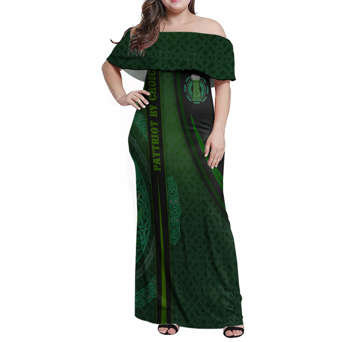 Beer Cup Pattern And Celtic Circle Green Family Matching Off Shoulder Maxi Dress and Hawaiian Shirt - Wonder Print Shop