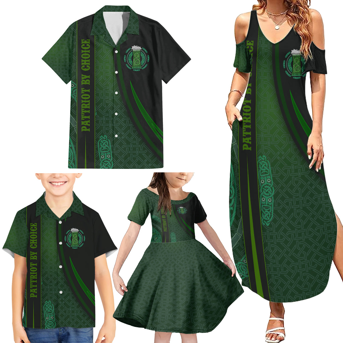 Beer Cup Pattern And Celtic Circle Green Family Matching Summer Maxi Dress and Hawaiian Shirt - Wonder Print Shop