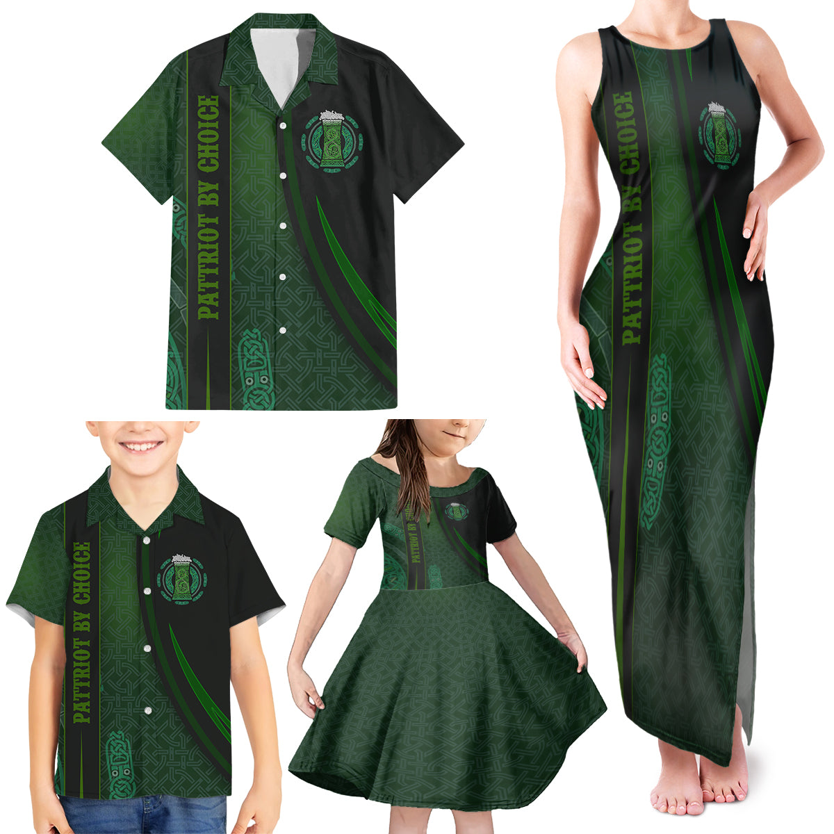 Beer Cup Pattern And Celtic Circle Green Family Matching Tank Maxi Dress and Hawaiian Shirt - Wonder Print Shop