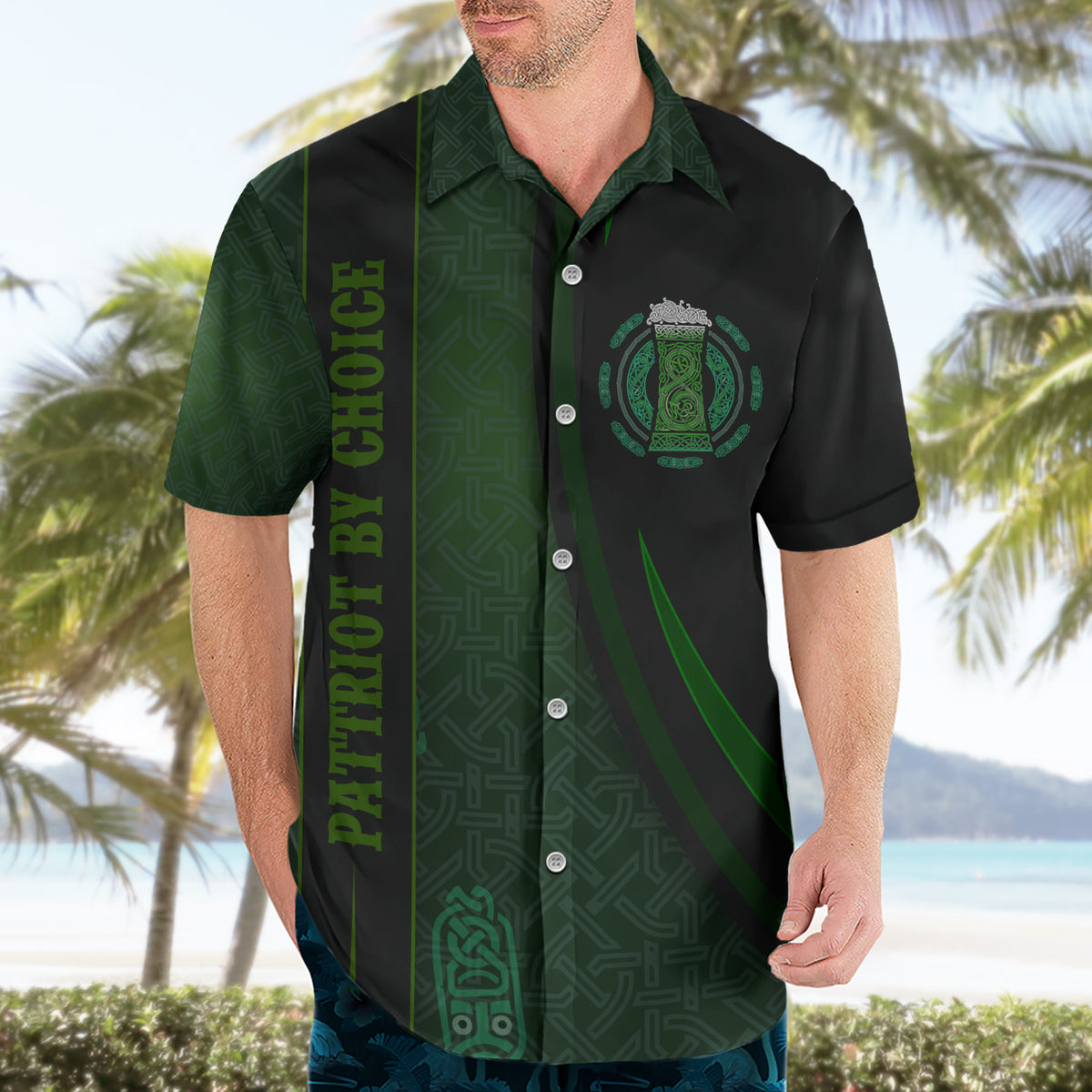 Beer Cup Pattern And Celtic Circle Green Hawaiian Shirt - Wonder Print Shop
