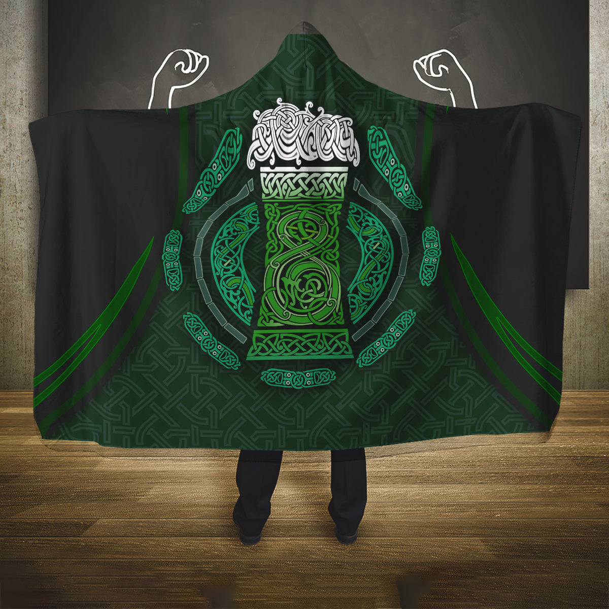 Beer Cup Pattern And Celtic Circle Green Hooded Blanket