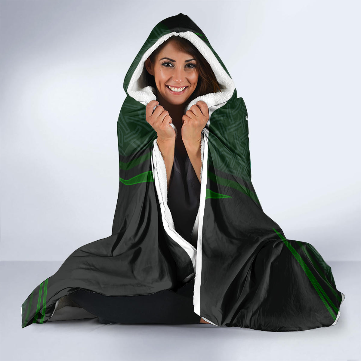Beer Cup Pattern And Celtic Circle Green Hooded Blanket