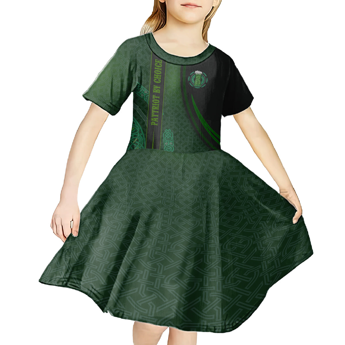 Beer Cup Pattern And Celtic Circle Green Kid Short Sleeve Dress - Wonder Print Shop