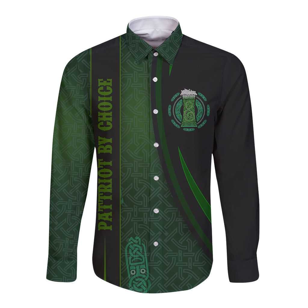 Beer Cup Pattern And Celtic Circle Green Long Sleeve Button Shirt - Wonder Print Shop