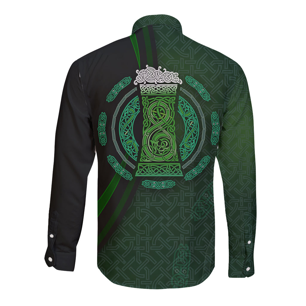 Beer Cup Pattern And Celtic Circle Green Long Sleeve Button Shirt - Wonder Print Shop