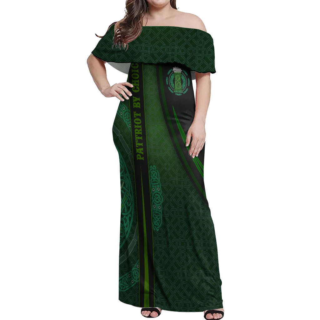 Beer Cup Pattern And Celtic Circle Green Off Shoulder Maxi Dress - Wonder Print Shop