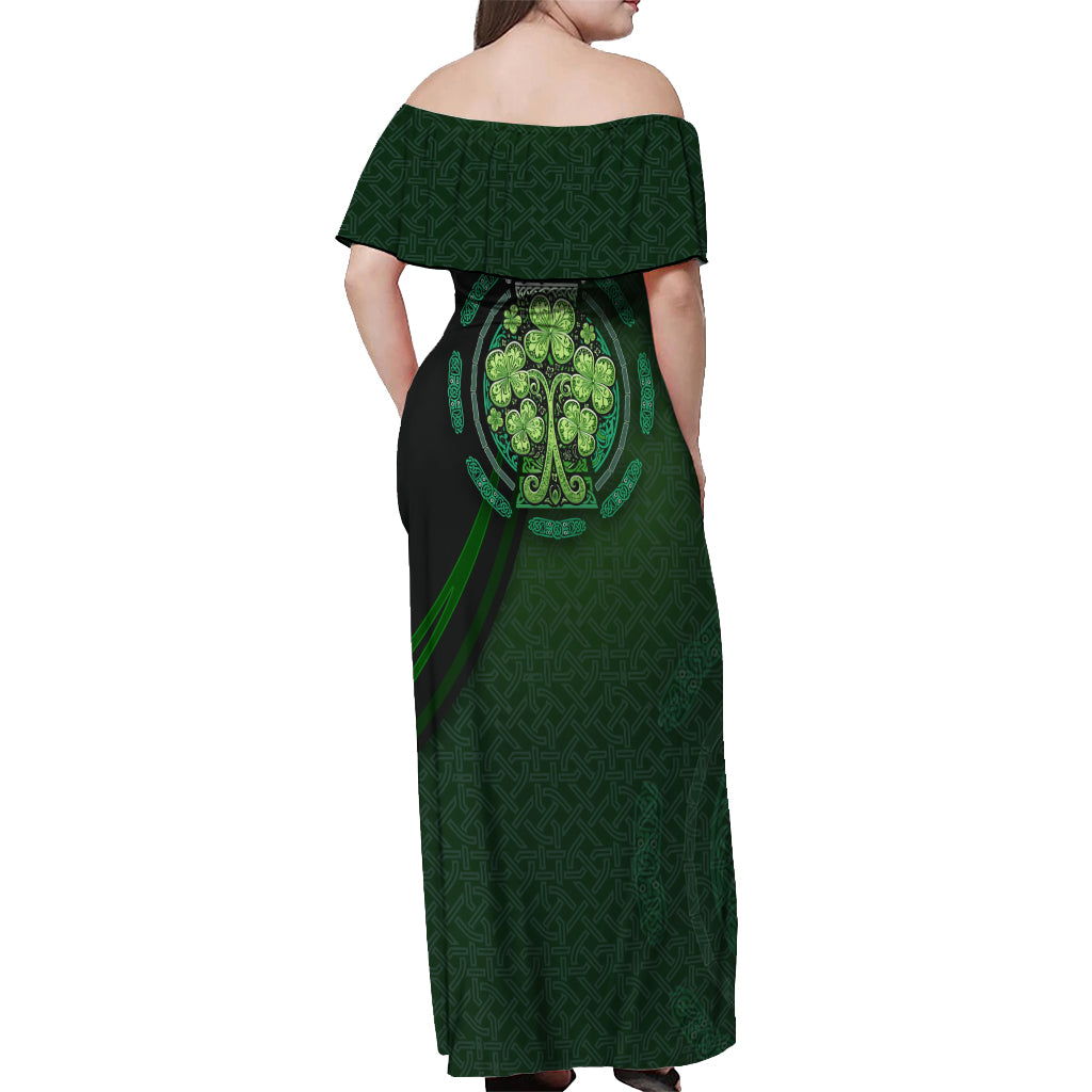 Beer Cup Pattern And Celtic Circle Green Off Shoulder Maxi Dress - Wonder Print Shop