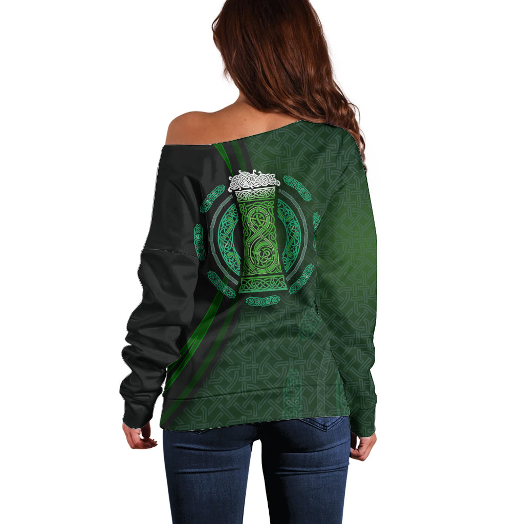 Beer Cup Pattern And Celtic Circle Green Off Shoulder Sweater - Wonder Print Shop