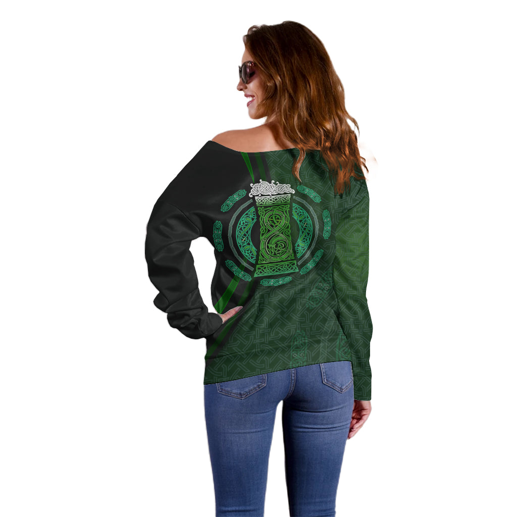 Beer Cup Pattern And Celtic Circle Green Off Shoulder Sweater - Wonder Print Shop