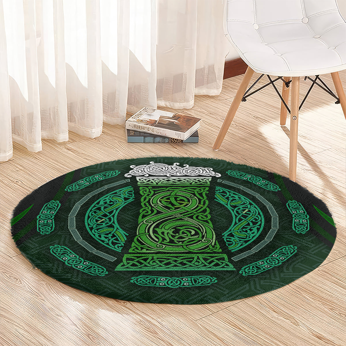 Beer Cup Pattern And Celtic Circle Green Round Carpet