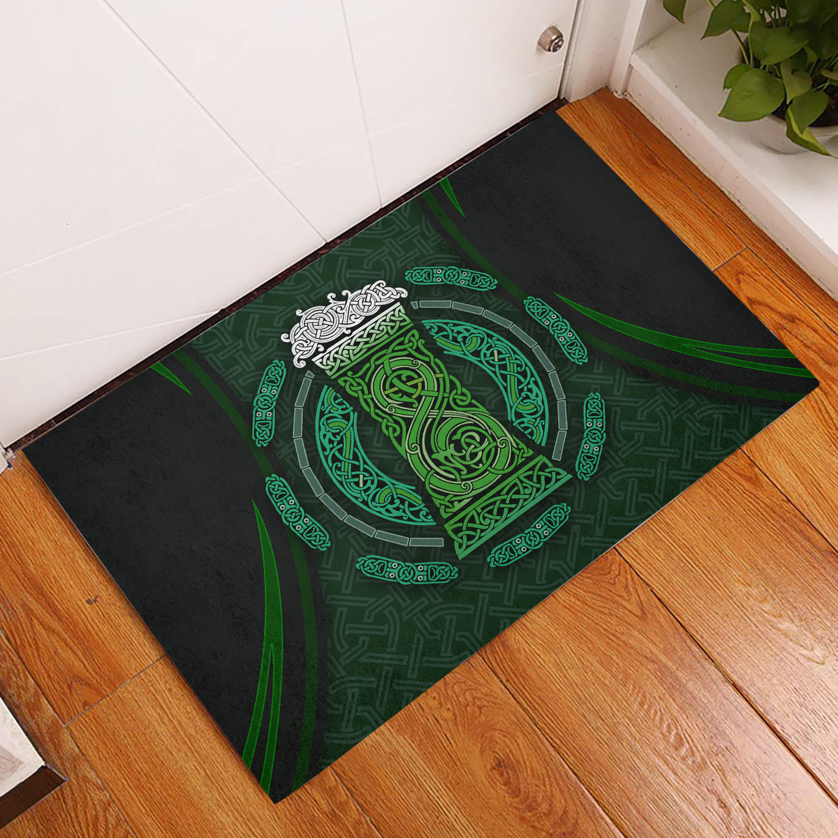 Beer Cup Pattern And Celtic Circle Green Rubber Doormat - Wonder Print Shop