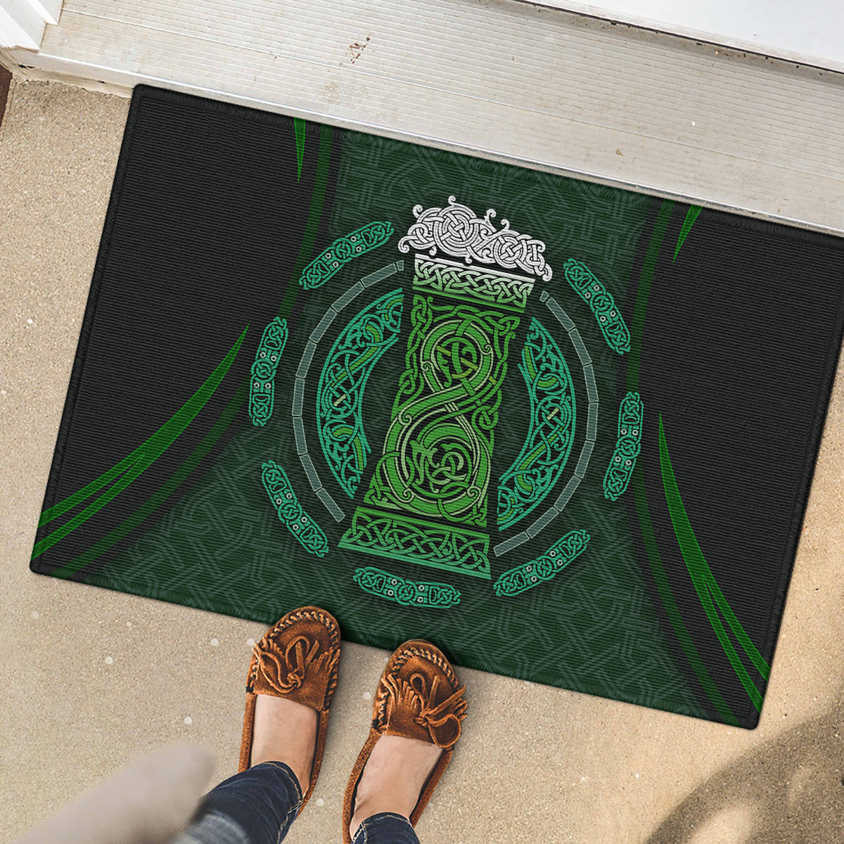 Beer Cup Pattern And Celtic Circle Green Rubber Doormat - Wonder Print Shop