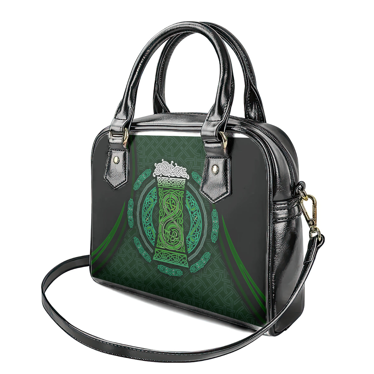 Beer Cup Pattern And Celtic Circle Green Shoulder Handbag