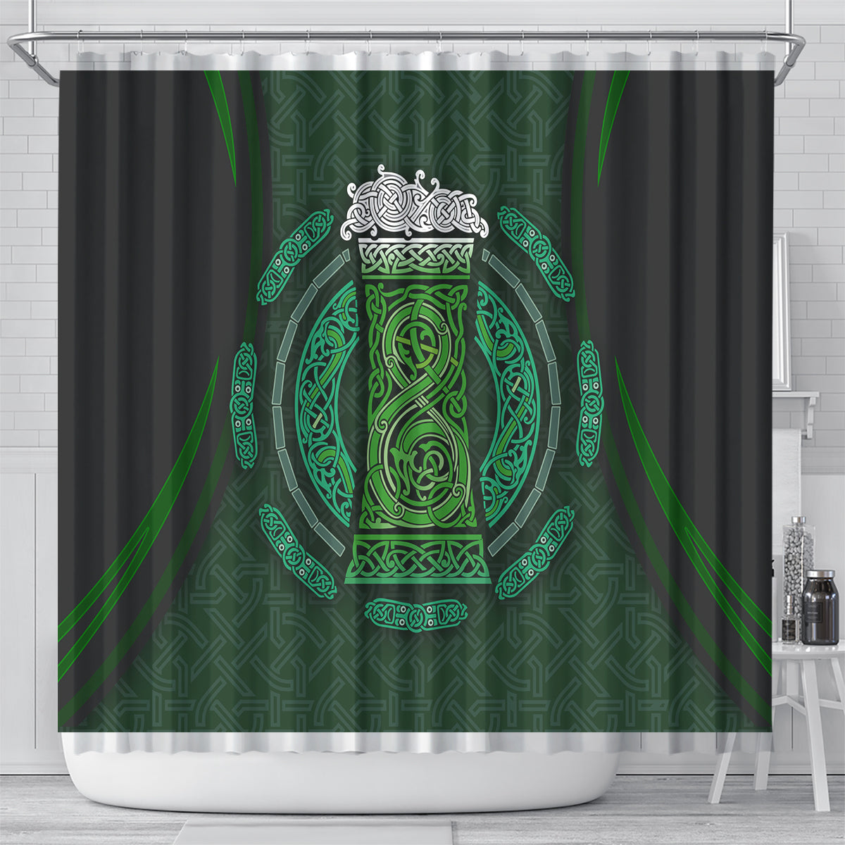 Beer Cup Pattern And Celtic Circle Green Shower Curtain