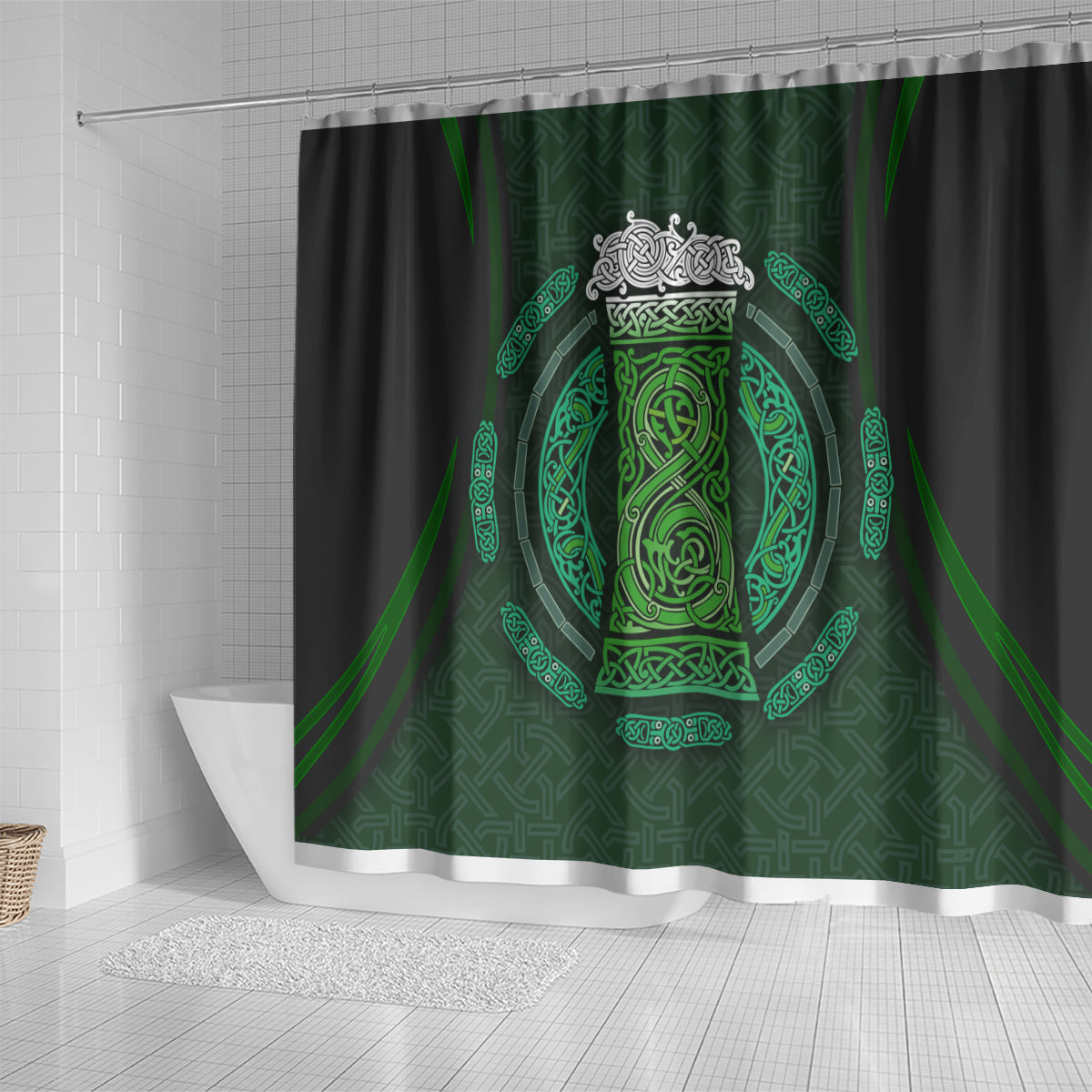 Beer Cup Pattern And Celtic Circle Green Shower Curtain