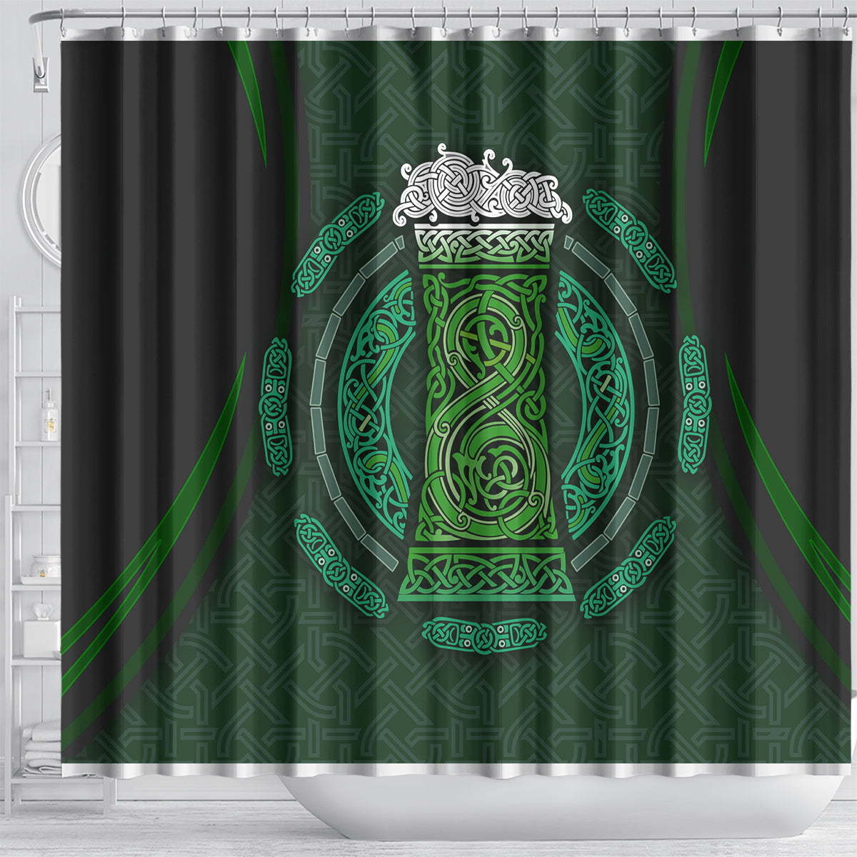 Beer Cup Pattern And Celtic Circle Green Shower Curtain