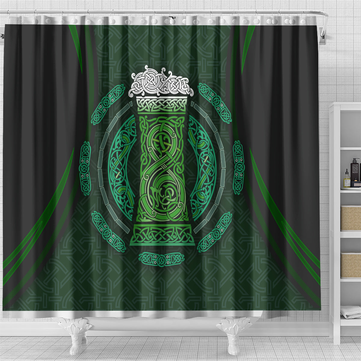 Beer Cup Pattern And Celtic Circle Green Shower Curtain