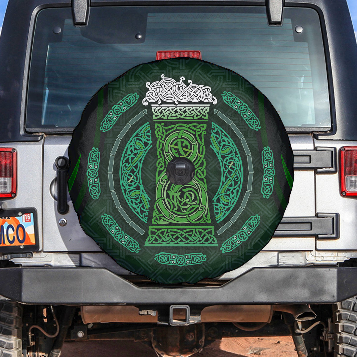 Beer Cup Pattern And Celtic Circle Green Spare Tire Cover - Wonder Print Shop