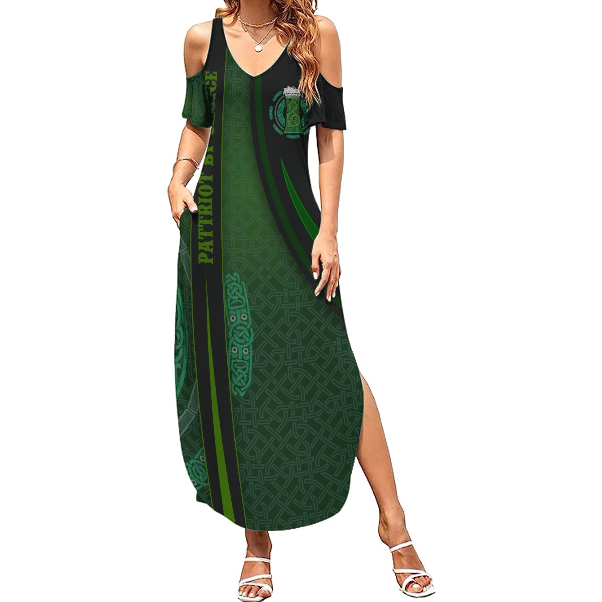 Beer Cup Pattern And Celtic Circle Green Summer Maxi Dress - Wonder Print Shop