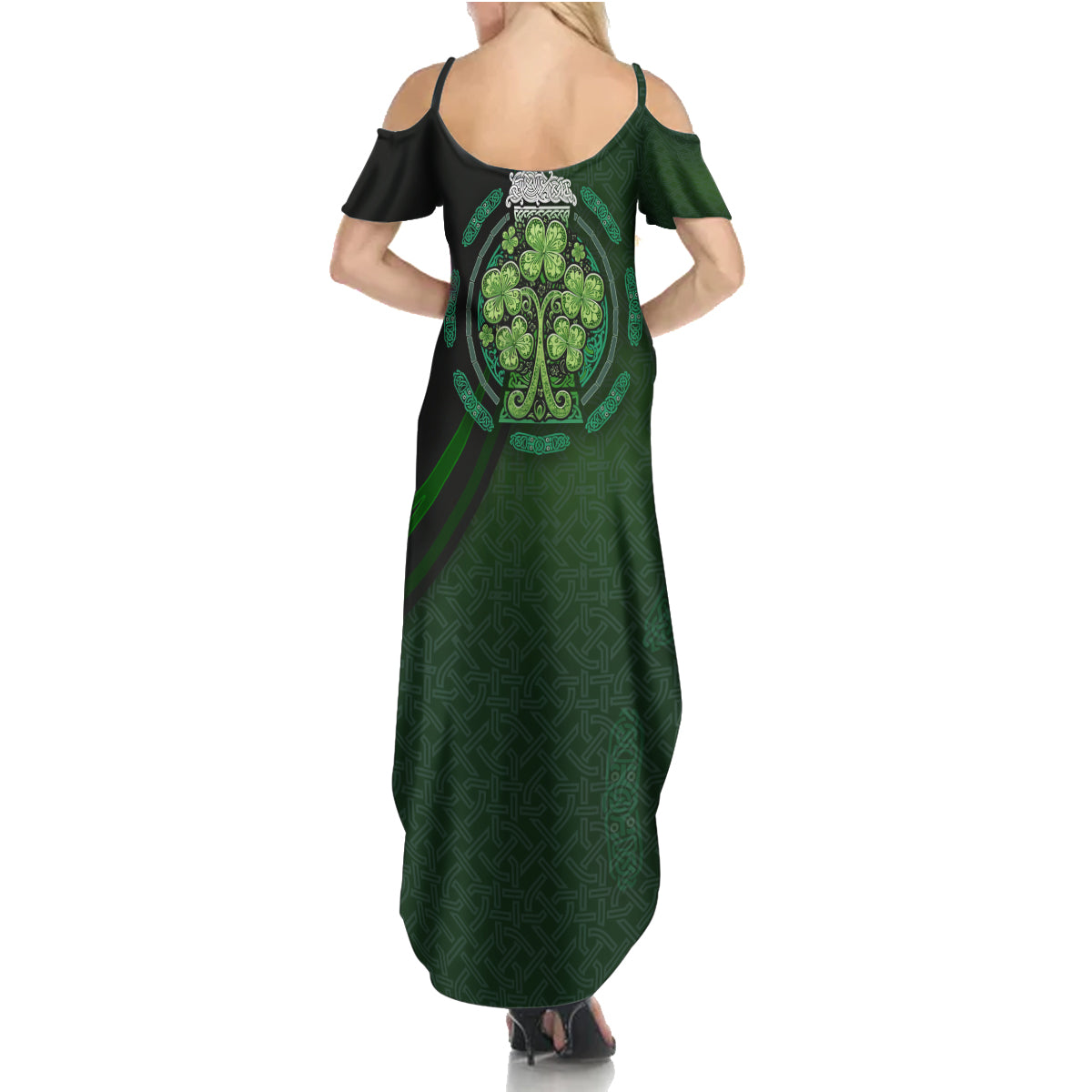 Beer Cup Pattern And Celtic Circle Green Summer Maxi Dress - Wonder Print Shop