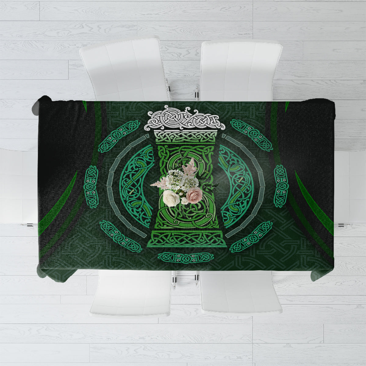 Beer Cup Pattern And Celtic Circle Green Tablecloth - Wonder Print Shop