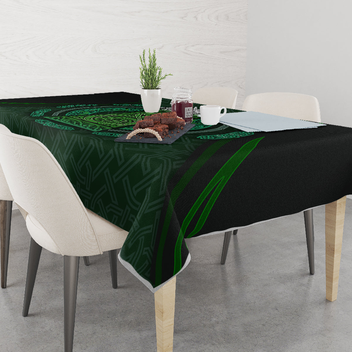 Beer Cup Pattern And Celtic Circle Green Tablecloth - Wonder Print Shop