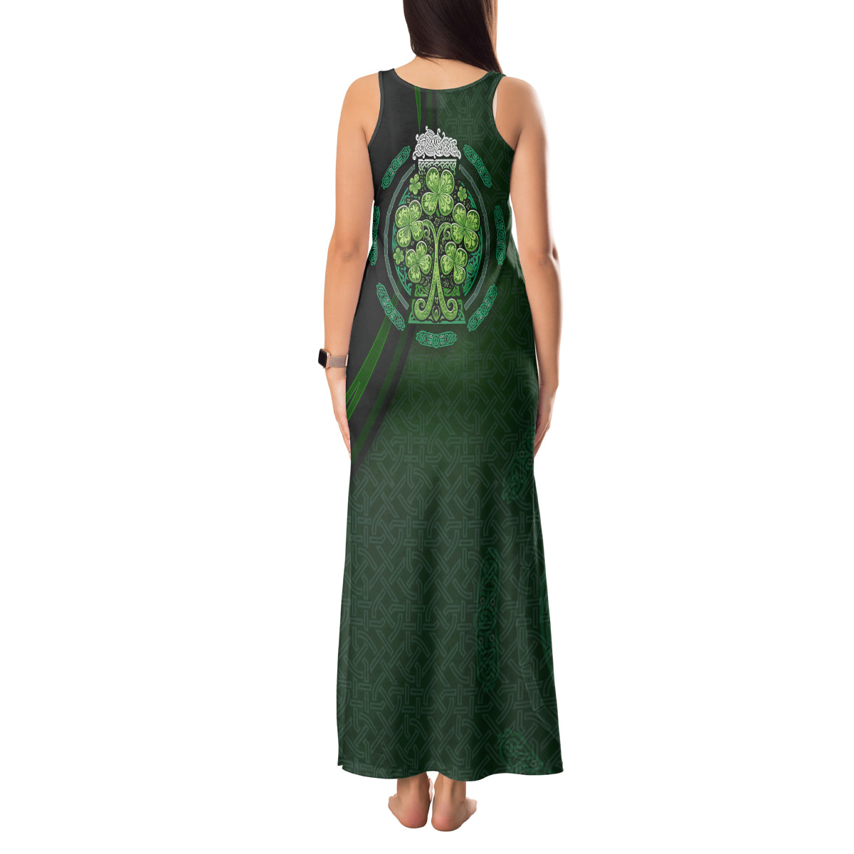 Beer Cup Pattern And Celtic Circle Green Tank Maxi Dress - Wonder Print Shop