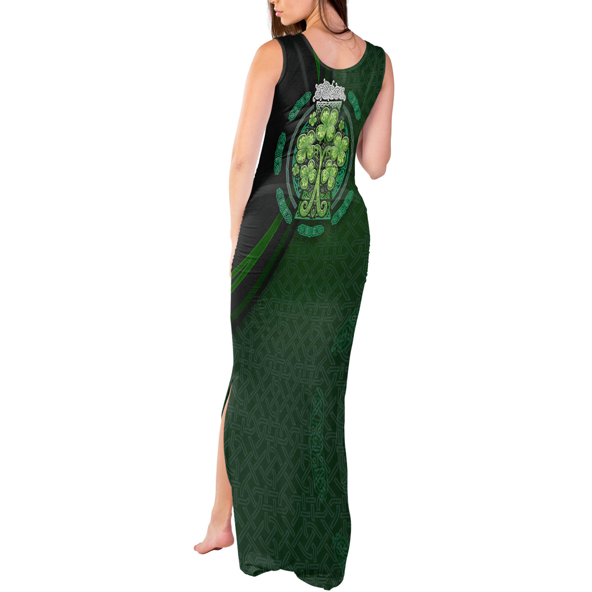 Beer Cup Pattern And Celtic Circle Green Tank Maxi Dress - Wonder Print Shop
