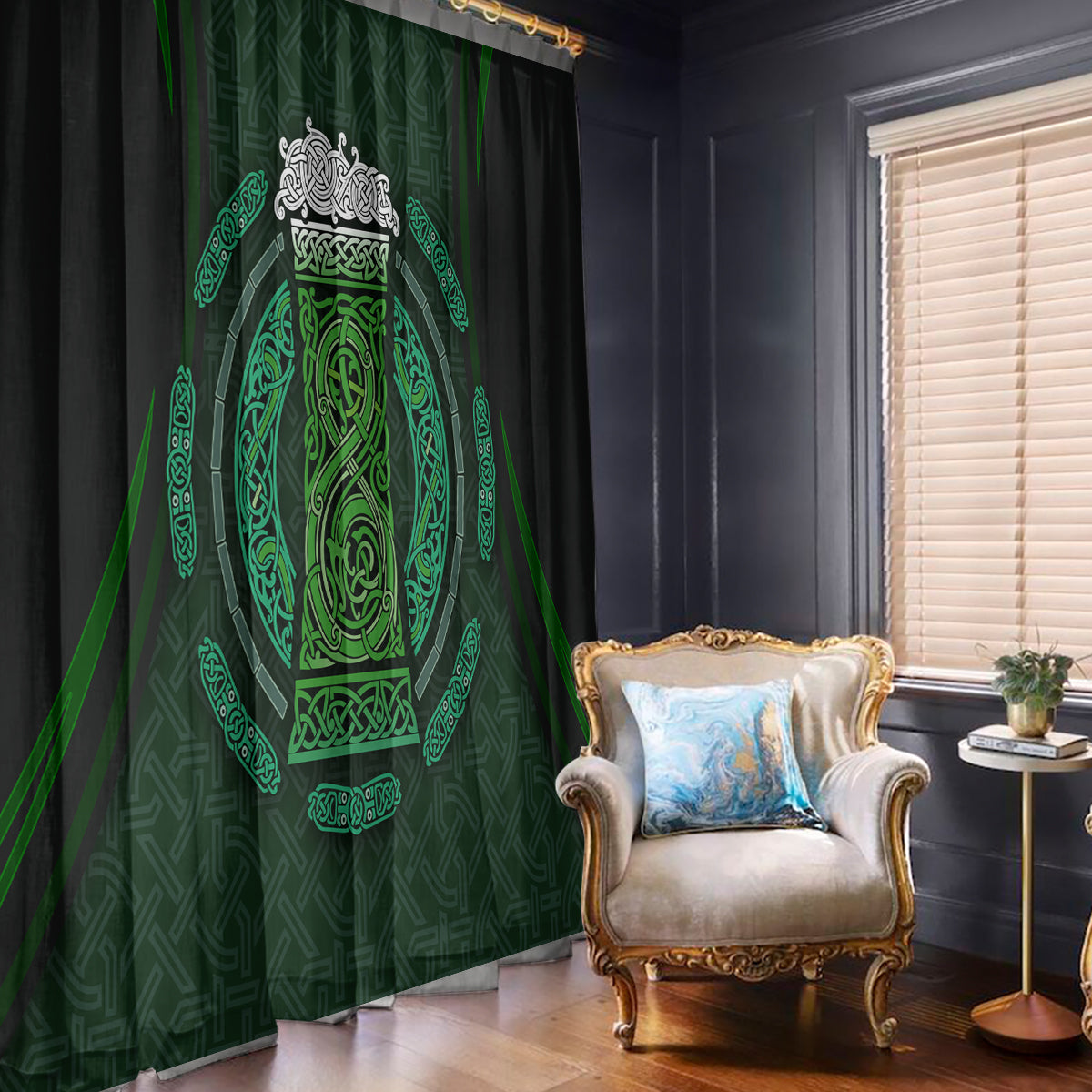 Beer Cup Pattern And Celtic Circle Green Window Curtain - Wonder Print Shop