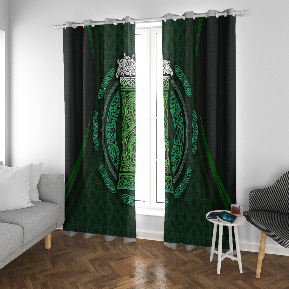 Beer Cup Pattern And Celtic Circle Green Window Curtain - Wonder Print Shop