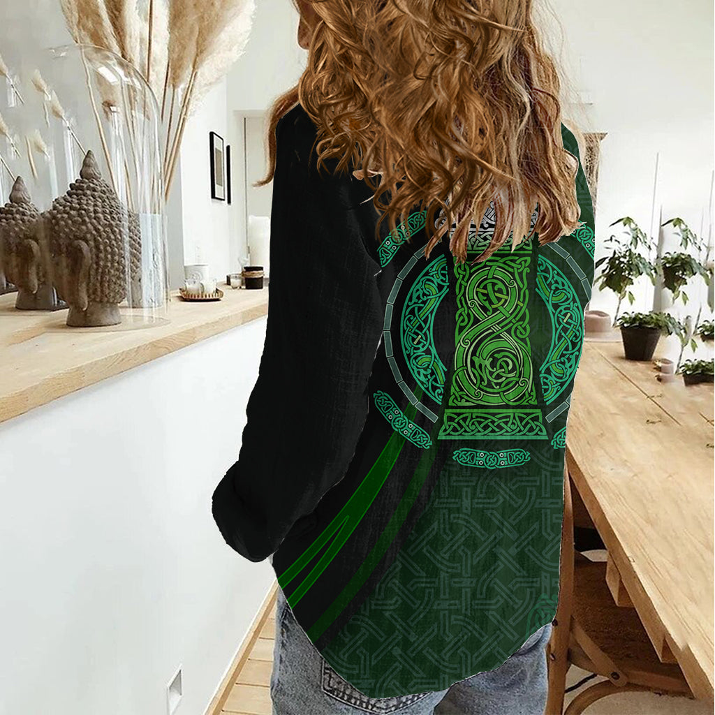 Beer Cup Pattern And Celtic Circle Green Women Casual Shirt - Wonder Print Shop
