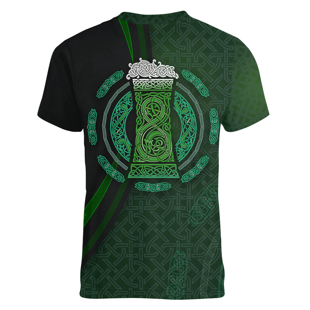 Beer Cup Pattern And Celtic Circle Green Women V Neck T Shirt - Wonder Print Shop
