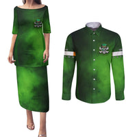 Irish Pride - Skull Cross Mix Couples Matching Puletasi and Long Sleeve Button Shirt - Wonder Print Shop