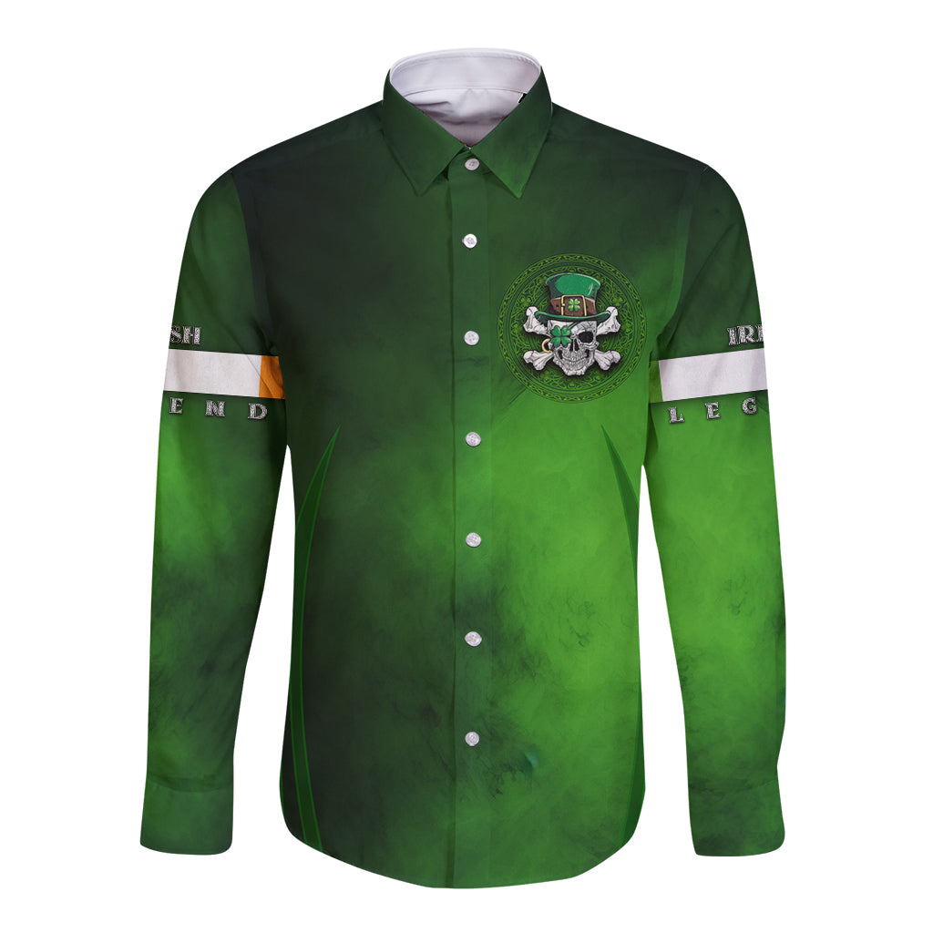 Irish Pride - Skull Cross Mix Long Sleeve Button Shirt - Wonder Print Shop