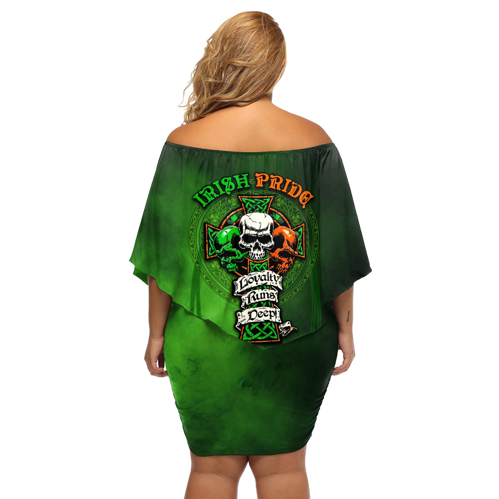 Irish Pride - Skull Cross Mix Off Shoulder Short Dress - Wonder Print Shop
